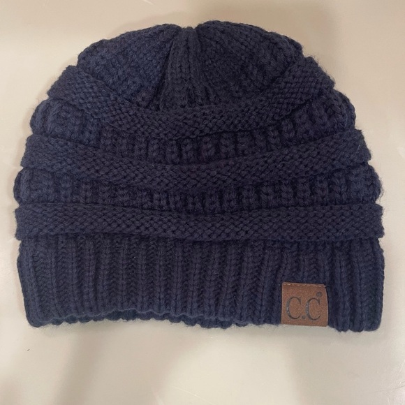 C.C Navy Unisex Chunky Soft Stretch Cable Knit Winter Hat - Picture 3 of 12
